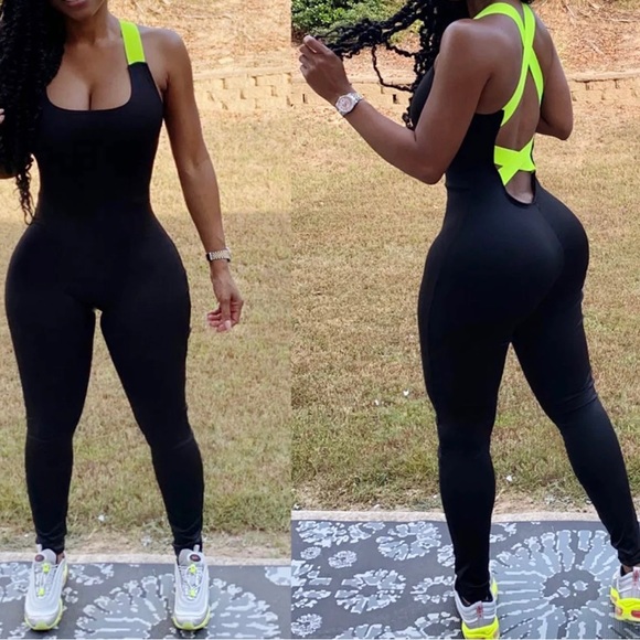 Leisure Sports Sleeveless Tracksuit Jumpsuit Skinny Tight Back Cross - Picture 3 of 4